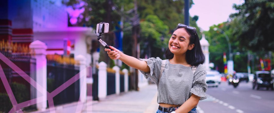 Graphic depicting a travel influencer capturing content in the wild